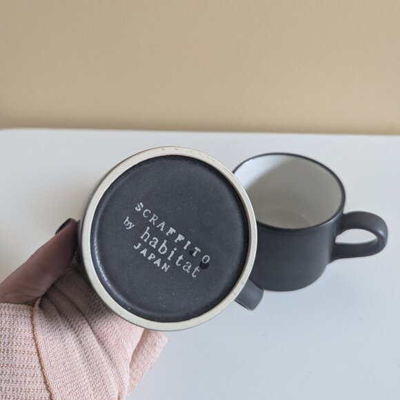 1980s SCRAFFITO BY HABITAT MATTE BLACK VINTAGE MUG SET - Picture 3 of 4